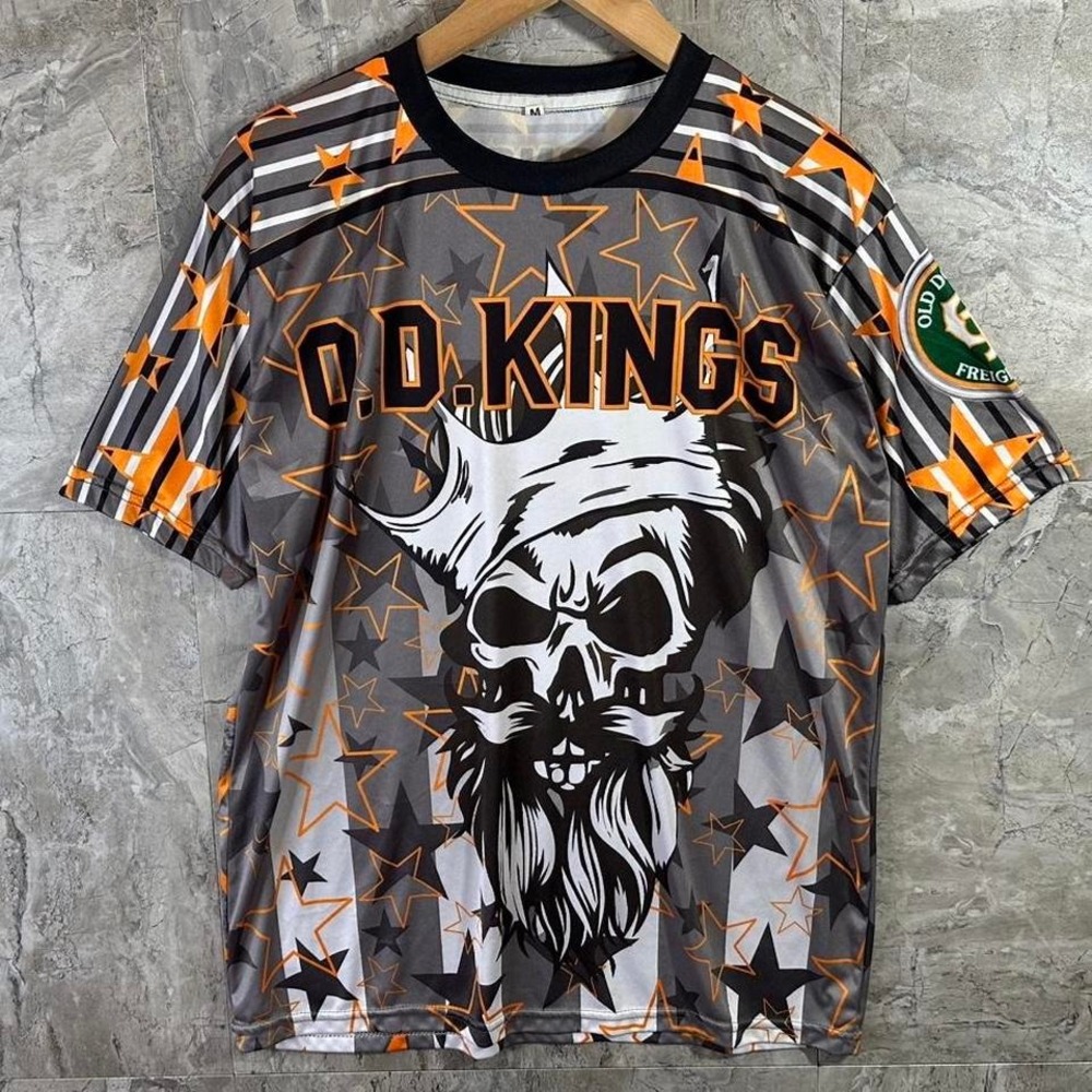 O.D. Kings Skull  grey & orange jersey Size M Men's grunge #skater